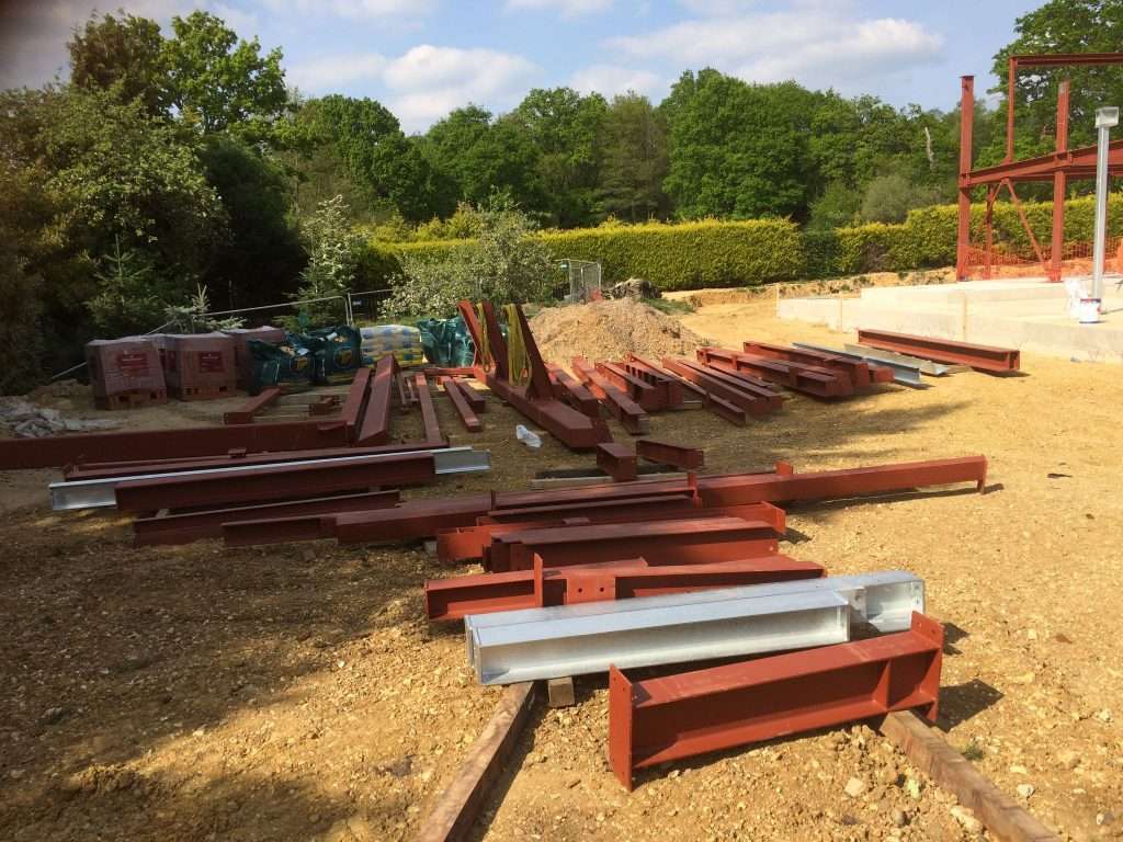 Steel beams ready for a large project of RSJ installation.