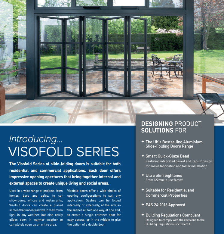 Visofold 1000 Slim bi-fold doors design, most popular at the moment for home extensions.